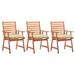 vidaXL Patio Dining Chairs 3 pcs with Cushions Solid Acacia Wood - Brown