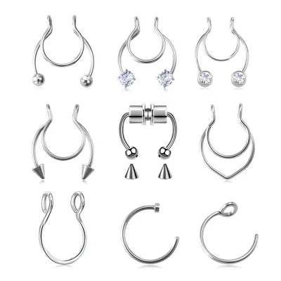 1pc Fake Nose Ring for Women Men 20G Surgical Steel Faux Piercing Jewelry Fake Piercing Hoop Lip