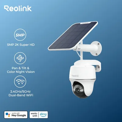 Reolink 5MP WiFi Security Camera Wireless Pan & Tilt Outdoor Solar Powered IP Camera Color Night Vision Surveillance Camera