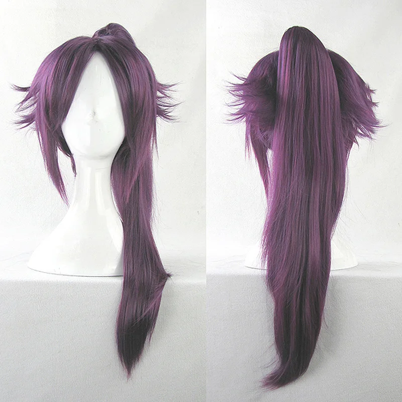Shihouin Yoruichi Cosplay Wigs High-temperature Fiber Synthetic Hair Purple Mixed Long Chip Ponytail + Wig Cap