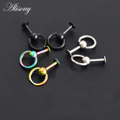 Alisouy 1PC 316L Surgical Steel tragus Piercing Anodized Labret Lip Stud Ring Ear piercing orelha