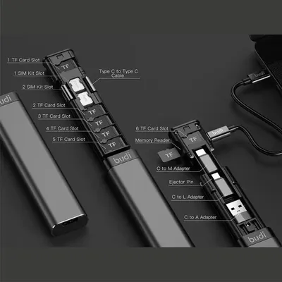 BUDI Multi-function Smart Adapter Card Storage Data Cable USB Box Universal Card Reader for iphone