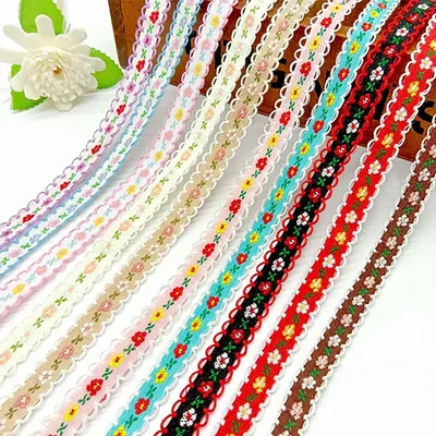 5Yards 12mm Flower Embroidered Lace Trim Ribbons Garment Trim Fabric for Apparel Clothes Accessories Handmade Sewing DIY Crafts