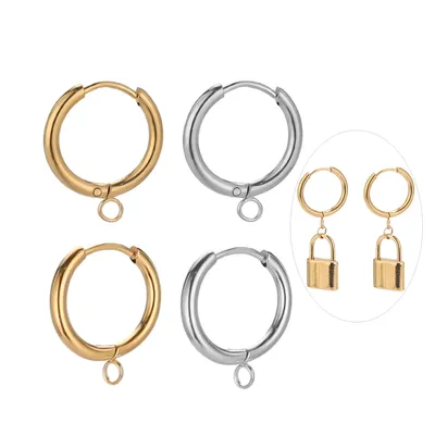 10pcs Stainless Steel Gold Color Plated Huggie Earrings Hooks with Loop Ear Post Jump Ring for DIY