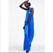Zara Pants & Jumpsuits | New Zara Blue Flowing Satin Effect Jumpsuit | Color: Blue | Size: Xs