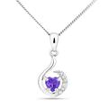 Miore diamond and amethyst heart necklace in 9 karat 375 white gold pendant with 6 brilliant diamonds 0.03 carat and heart shape amethyst 0.25 carat, chain length 45 cm