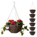 Bishop Rattan Hanging Baskets Outdoor — Dark Wicker 12 inch Hanging Basket With Liner — Perfect Gardening Gifts For Women — Great Looking Garden Decorations Outdoor Garden Planters