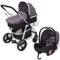 vidaXL 3-in-1 Kinderwagen Aluminium Grau und Schwarz