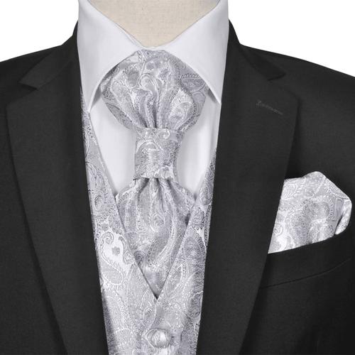 vidaXL Hochzeitswesten-Set Herren Paisley Größe 52 Silbern