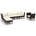 vidaXL 7-tlg. Garten-Lounge-Set Poly Rattan Eukalyptusholz Schwarz