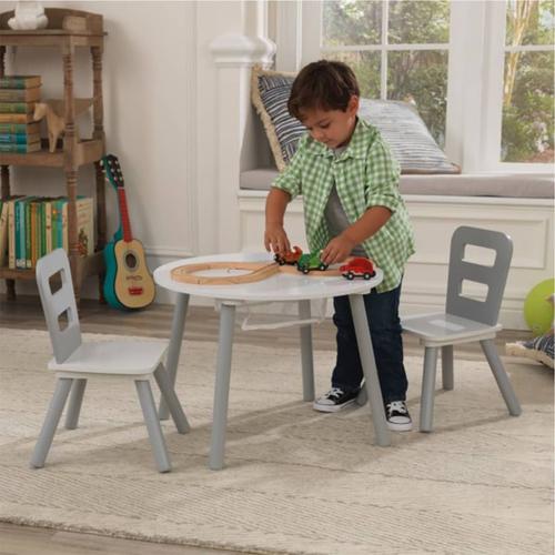 KidKraft Kindertisch mit 2 Stühlen Grau Massivholz 26166