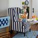 MacKenzie-Childs Marquee Navy/White Stripe Chenille Wing Chair Chenille/Fabric in Black/Blue/Navy | 46 H x 28.5 W x 36 D in | Wayfair 247-4004