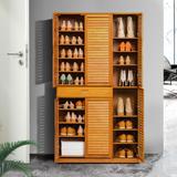 MoNiBloom 10 Tiers 1 Drawer Shoe Rack Bamboo Cabinet, 43 Pairs Storage w/ Shutter Door for Entryway Hallway Manufactured Wood in Brown | Wayfair