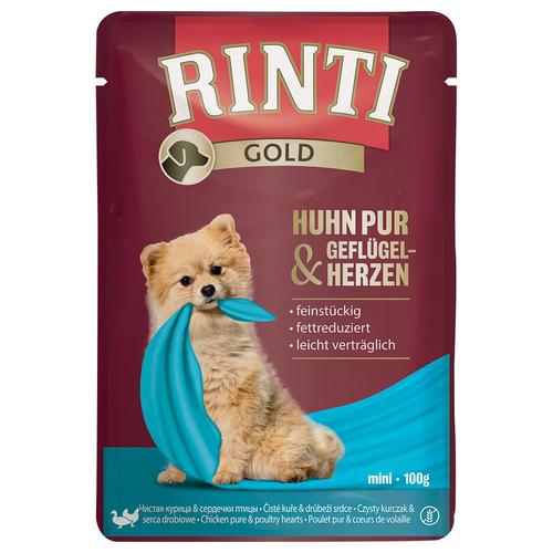 10x100g RINTI Gold Huhn Pur & Geflügelherzen Hundefutter nass