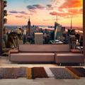 Papier peint new york : les gratte-ciel et le coucher de soleil - 100 x 70 cm - Beige et Bronze