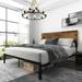 17 Stories Dark Full Size Platform Bed Frame w/ Wood Headboard & Metal Slats Metal in Brown | 39.3 H x 64.5 W x 82.2 D in | Wayfair