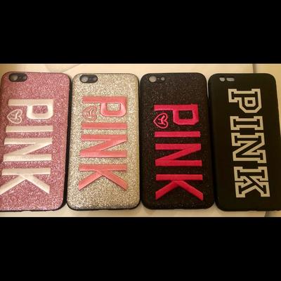 Pink Victoria's Secret Accessories | For One Victoria’s Secret Pink Glitter 6 Plus And Or 6s Plus Iphone Case | Color: Black/Silver | Size: Fits Iphone 6 Plus And Or 6s Plus