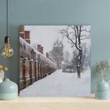 Latitude Run® Brown Wooden Fence Covered w/ Snow - Wrapped Canvas Painting Canvas in Brown/White | 16 H x 16 W x 2 D in | Wayfair