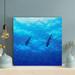 Rosecliff Heights Two Sharks Swimming Under Blue Sea - Wrapped Canvas Painting Canvas in Black/Blue | 12 H x 12 W x 2 D in | Wayfair