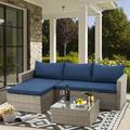 Latitude Run® Alfea Wicker/Rattan 4 - Person Seating Group w/ Cushions in Gray/Blue | Outdoor Furniture | Wayfair 2A0B73A070864215BA2142F40783C0AF