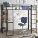 Twin Metal Loft Bed with 2 Shelves and one Desk High Security Space-saving Full-Length Guardrails