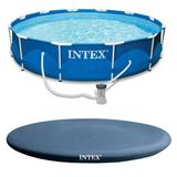 Intex 12' x 30" Metal Frame Round Swimming Pool w/ Filter Pump & 13' Pool Cover - 55