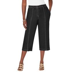 Plus Size Women's Easy-Wear Straight Leg Capri by Roaman's in Black Denim (Size 12 W)