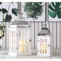 JHY DESIGN Set Of 2 Candle Lanterns Decorative Lantern 45.5cm & 30.5cm High Wooden Lanterns Large Outdoor Lantern Decoration For Indoor Outdoor Balcony Garden Parties Weddings