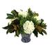 Creative Displays, Inc. Hydrangea, Boxwood & Magnolia Leaves Floral Arrangement in Vase Silk/Plastic in Green | 18 H x 26 W x 26 D in | Wayfair