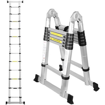 Teleskopleiter 3.8M(1.9+1.9M) Aluminium Mehrzweckleiter Fingerklemmschutz Auszeihleiter Klappbar Image