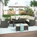 Rasoo 6 Piece Patio Furniture Set Outdoor Rattan Conversation Sectional Cushioned Sofa Set with 1 Dining Table and 1 Bench