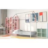 Twin Size House Bed, Kids Bed Frame Metal Platform Bed Floor Bed for Kids Boys Girls No Box Spring Needed