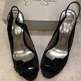 Jessica Simpson Shoes | Jessica Simpson Black Satin Heels Size 8m | Color: Black | Size: 8