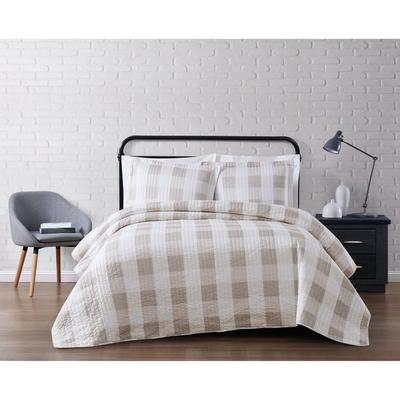 Everyday Buffalo Plaid Quilt Set by Truly Soft in Khaki White (Size KING)