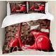 ABAKUHAUS Vintage Duvet Cover Set, Retro Nostalgic Scooter, Bedding Set 3 Pieces with 2 Pillow Shams, 200 x 200 cm - 70 x 50 cm, Red Umber