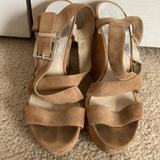 Michael Kors Shoes | Michael Kors Suede Strappy Wedge Sandals. Size 10 High | Color: Tan | Size: 10