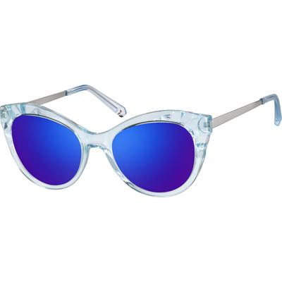 Zenni Women's Cat-Eye Rx Sunglasses Icy-Blue Mixed Full Rim Frame