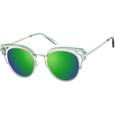 Zenni Women's Round Rx Sunglasses Silver Mixed Full Rim Frame