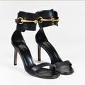 Gucci Shoes | Gucci Black Leather Horsebit Ankle Cuff "Ursula" Sandal | Color: Black/Gold | Size: 5.5