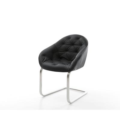 DELIFE Freischwinger Gaio-Flex Echt-Leder Schwarz Freischwinger flach Edelstahl, Esszimmerstühle Image