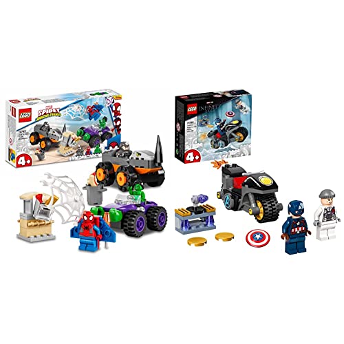 LEGO 10782 Marvel Spidey und Seine Super-Freunde Hulks und Rhinos Monster Truck-Duell, ab 4 Jahren & 76189 Marvel Super Heroes Duell zwischen Captain America und Hydra Set, Spielzeug ab 4 Jahre