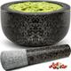 Heavy Duty Large Mortar and Pestle Set, Hand Carved from Natural Granite, Make Fresh Guacamole, Salsa, Pesto, Stone Grinder Bowl, Herb Crusher, Spice Grinder, 6.3 Inch Size, Black