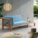 Brava Outdoor Acacia Wood Left Arm Loveseat and Coffee Table Set with Cushion by Christopher Knight Home