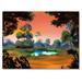 East Urban Home Small Pond on a Forest Glade at Dawn - Painting on Canvas Plastic in Blue/Green | 34 H x 44 W x 1.5 D in | Wayfair