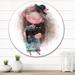 East Urban Home Cute Little Girl w/ Hat & Cat - Children's Art Metal Circle Wall Art Metal in Black | 23 H x 23 W x 1 D in | Wayfair