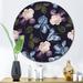 East Urban Home Beige & Purple Vintage Flowers III - Traditional Metal Circle Wall Art Metal in Blue/Pink | 23 H x 23 W x 1 D in | Wayfair