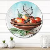 East Urban Home Clay Bowl Of Yellow Persimmon - Farmhouse Metal Circle Wall Art Metal in Red | 11 H x 11 W x 1 D in | Wayfair