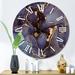 East Urban Home Purple & Gold Luxury Abstract Fluid Art - Modern Wall Clock Metal in Black | 16 H x 16 W in | Wayfair