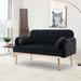 Modern Velvet Accent Sofa with Square Arms and Tapered Metal Legs, 31.89'' H x 55.12'' W x 26.77'' D, Black