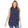 Plus Size Women's Perfect Button Down Sleeveless Shirt by Woman Within in Navy Hearts Stars (Size 42/44)